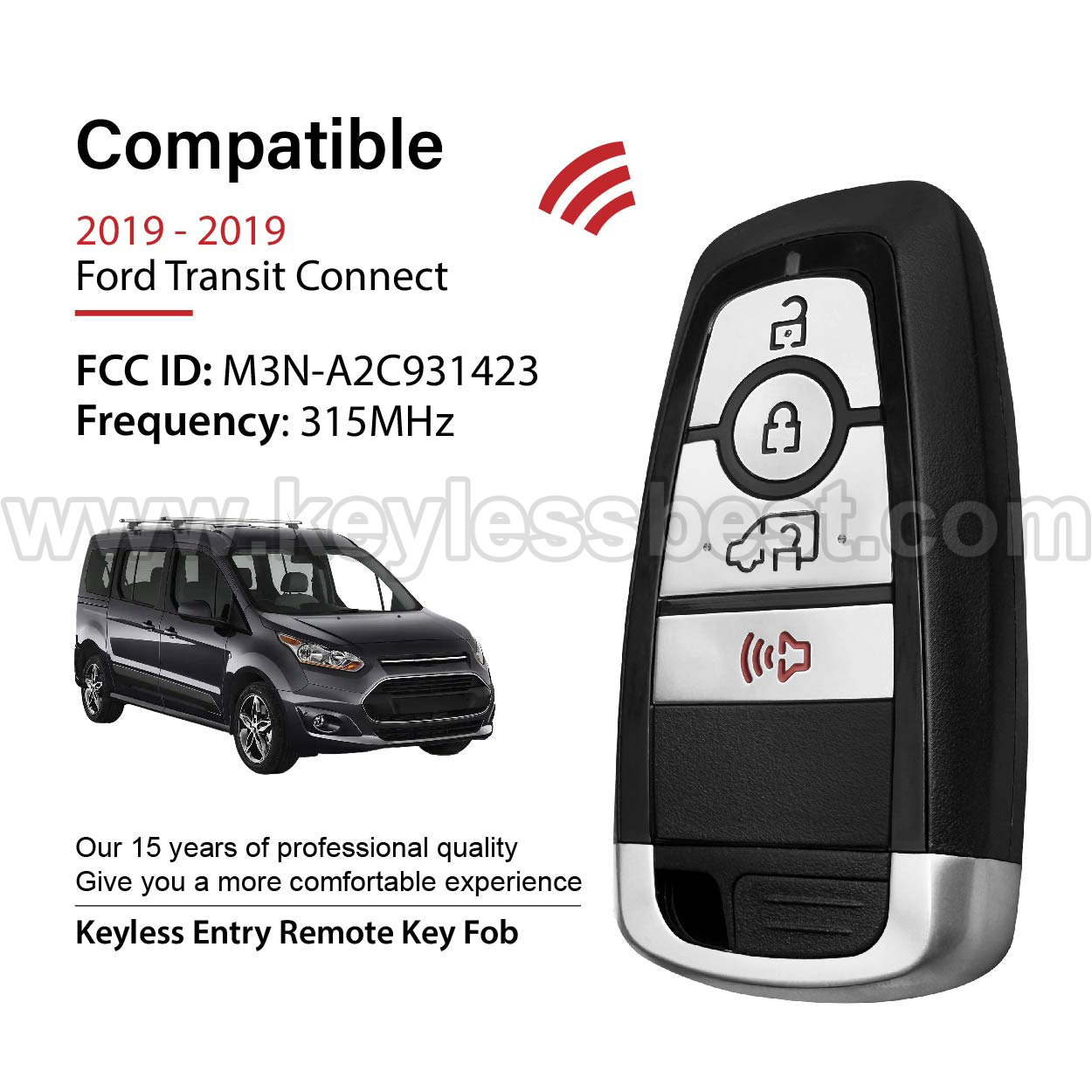 2019 Ford Transit Connect / 4 Buttons Keyless Entry Remote / M3N-A2C931423 / PN: 164-R8234 - Image 2