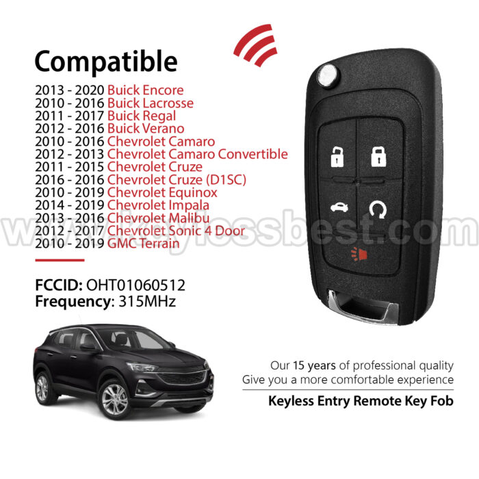 2010-2020 Buick Chevrolet GMC Allure Encore Lacrosse Regal / 5 Buttons Keyless Entry Remote / OHT01060512 / PN:13504199, 13574863, 20979468,  20979468, 13504259 - Image 2