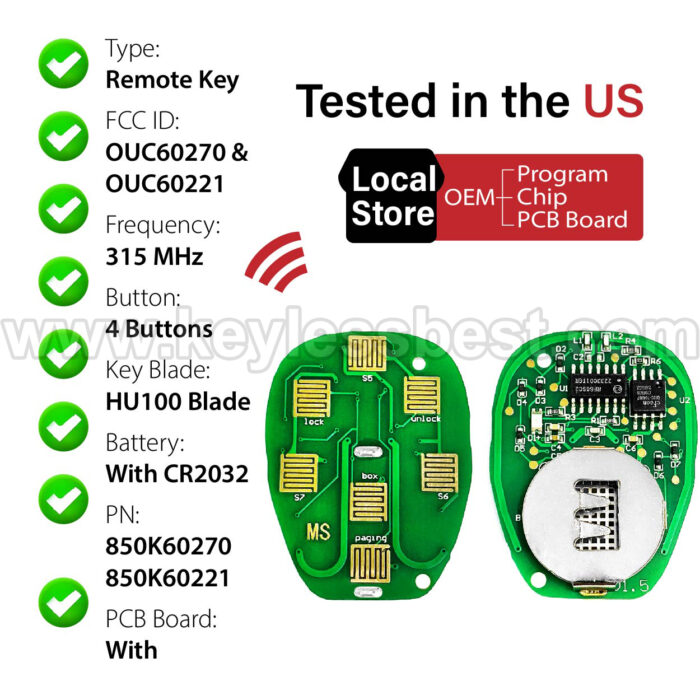 2005-2017 Cadillac GMC Chevrolet Saturn Buick Pontiac Suzuki Escalade / 4 Buttons Keyless Entry Remote / OUC60270 & OUC60221 / PN:15913421, 20868672, 20952474 - Image 4