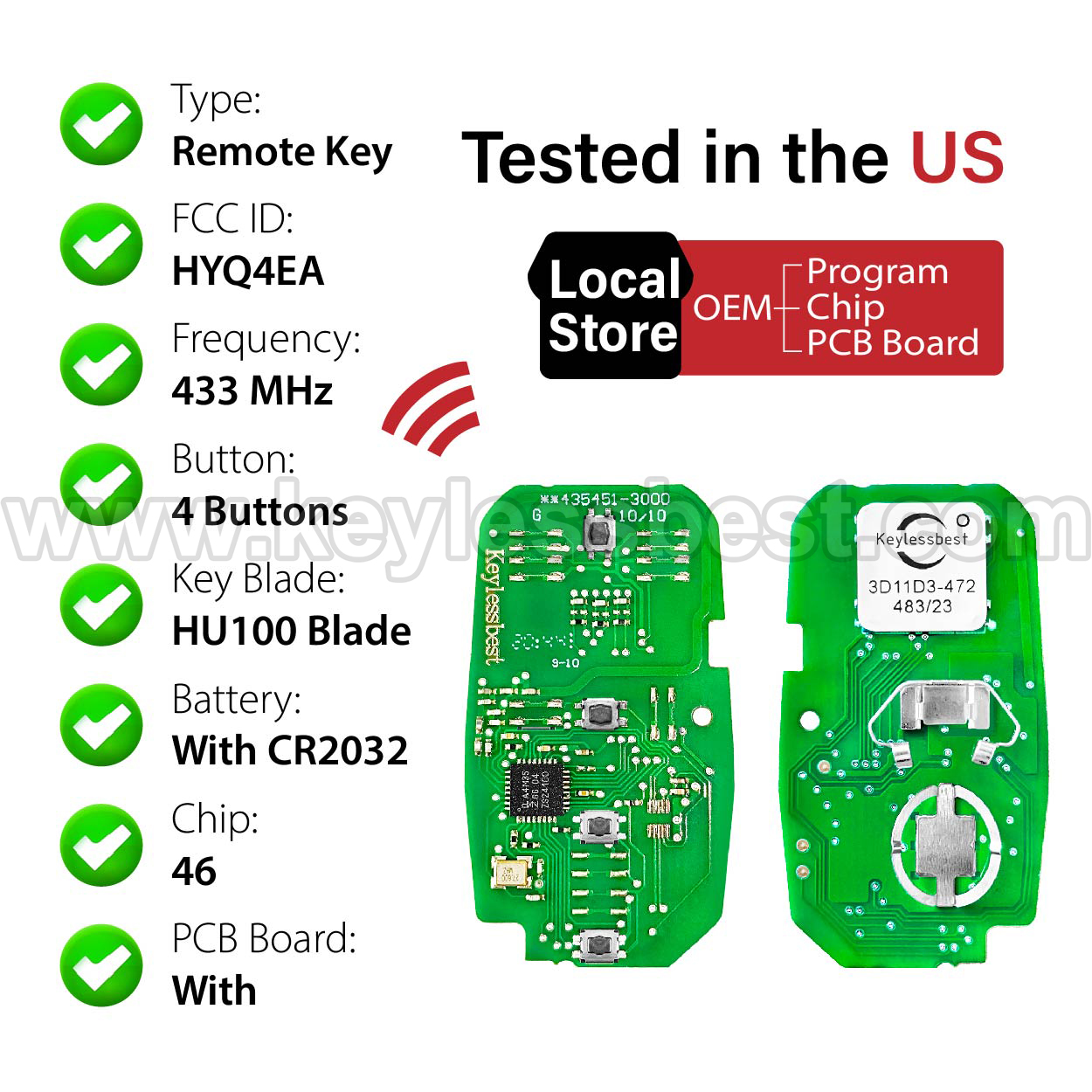 2016-2022 Chevrolet Volt Cruze (New Model) Traverse Camaro Malibu Cruze XL8 Systems Only Blazer Sonic / 4 Buttons Keyless Entry Remote / HYQ4EA / PN: 13508771,13584504, 13529660 / 46 - Image 4