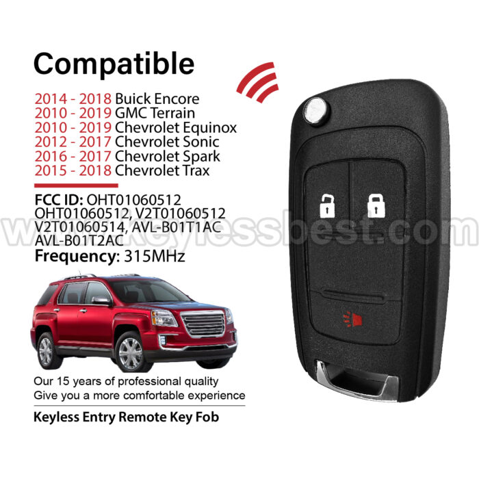 2010-2019 Buick GMC Chevrolet Spark Sonic Trax Equinox Terrain Encore / 3 Buttons Keyless Entry Remote / OHT01060512, OHT01060512, V2T01060512, V2T01060514, AVL-B01T1AC, AVL-B01T2AC / PN:20873621 , 20873623 / 46 - Image 2