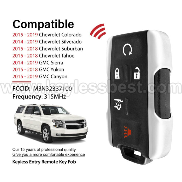 2014 - 2019 Chevrolet GMC Colorado Silverado Suburbant Tahoe Canyon Sierra Yukon / 5 Buttons Keyless Entry Remote / M3N32337100 / PN: 13577771, 13580081 - Image 2