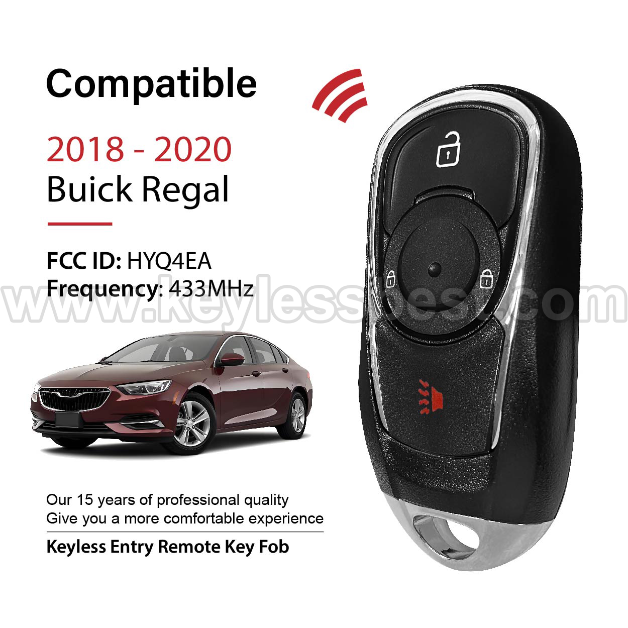 2018-2020 Buick Regal / 3 Buttons Keyless Entry Remote / HYQ4EA / PN:13506667 - Image 2