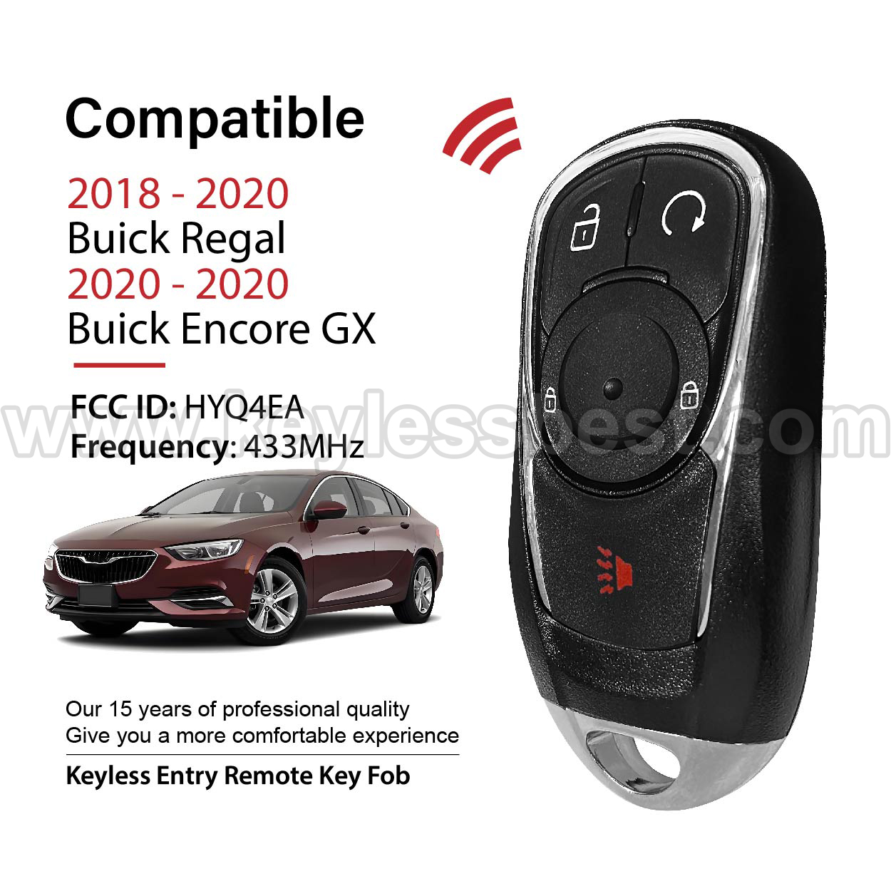 2018-2020 Buick Regal Encore GX / 4 Buttons Keyless Entry Remote / HYQ4EA / PN:13511629 - Image 2