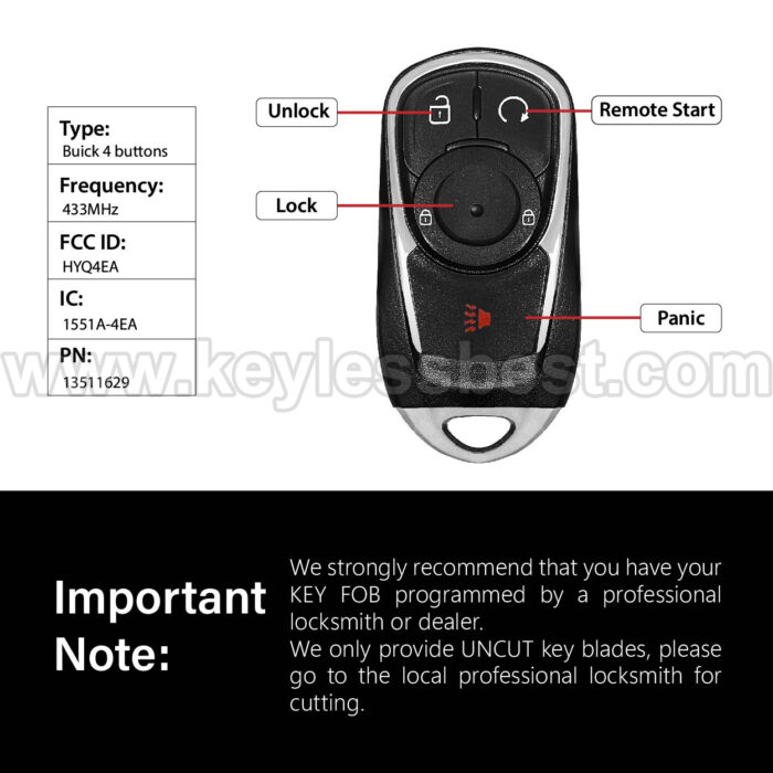 2018-2020 Buick Regal Encore GX / 4 Buttons Keyless Entry Remote / HYQ4EA / PN:13511629 - Image 3