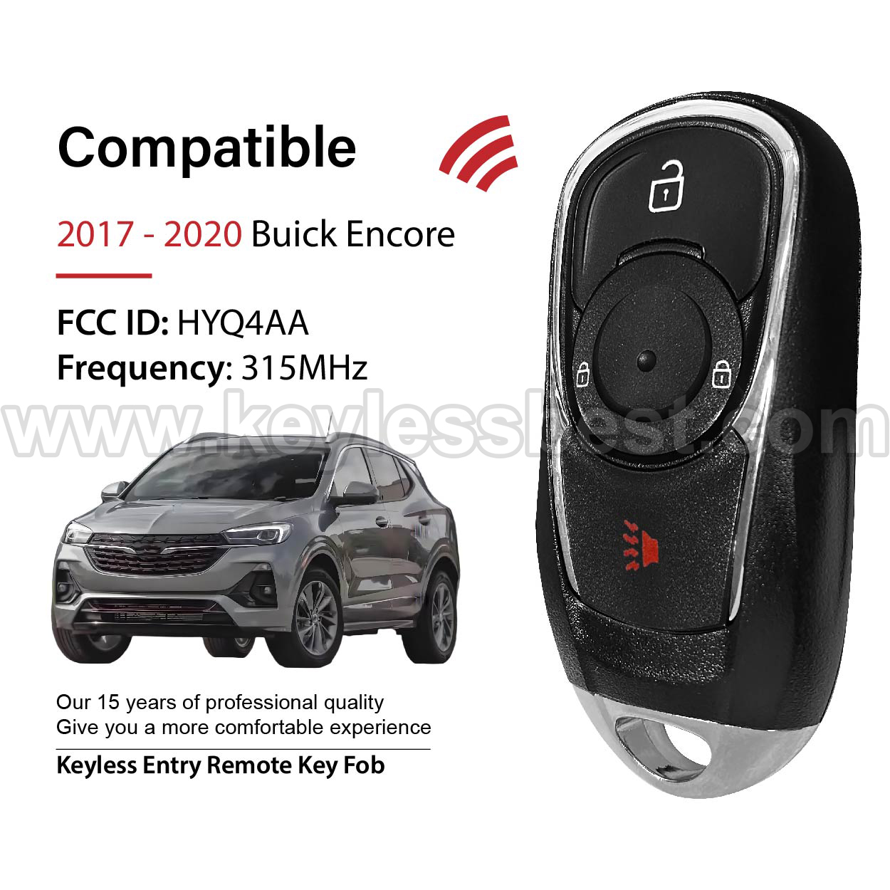 2017-2020 Buick Encore / 3 Buttons Keyless Entry Remote / HYQ4AA / PN:13506667 - Image 2