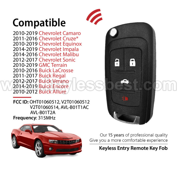 2010-2019 Chevrolet GMC Buick Allure Encore Verano Regal LaCrosse  / 4 Buttons Keyless Entry Remote/ OHT01060512 /PN: 13504199, 13574863, 20979468, 13504259, 13504204 , 5924369 / 46 - Image 2