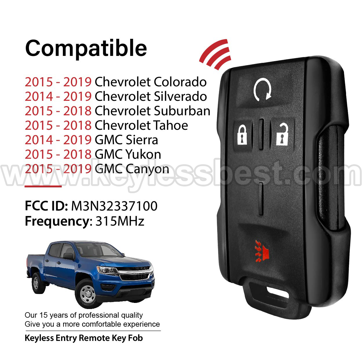 2014-2019 Chevrolet GMC Colorado Silverado Suburban Tahoe Sierra Yukon Canyon / 4 Buttons Keyless Entry Remote / M3N32337100 / PN: 22881480, 13577761 - Image 2