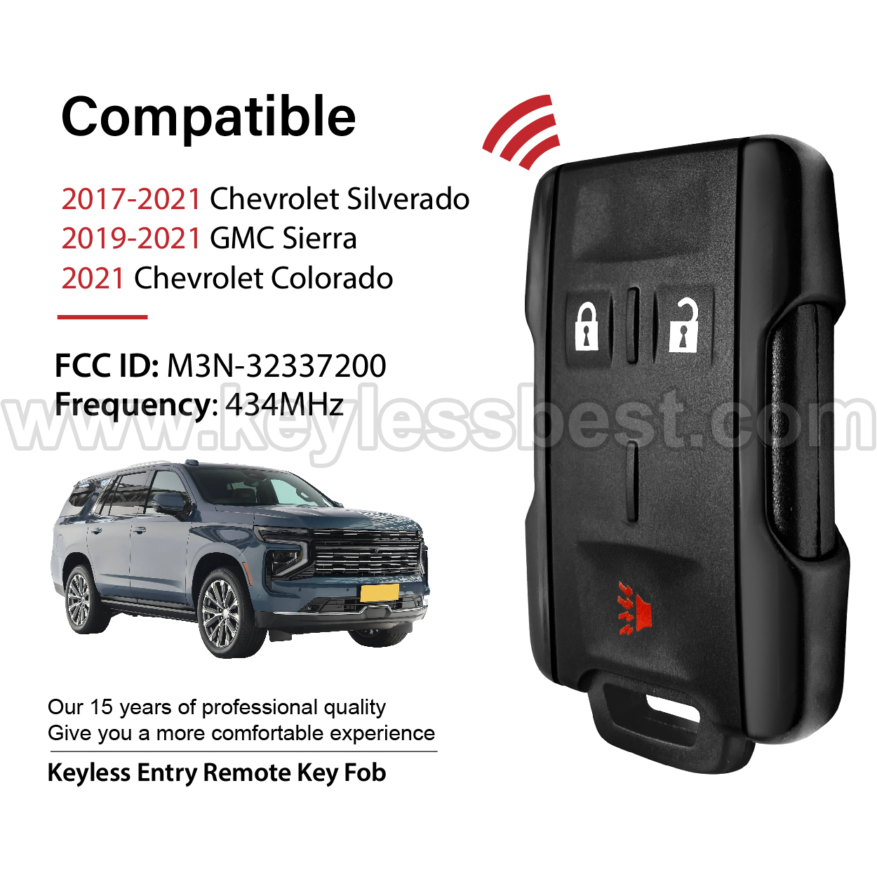 2017-2021 Chevrolet GMC Silverado Sierra Colorado / 3 Buttons Keyless Entry Remote / M3N-32337200 - Image 2