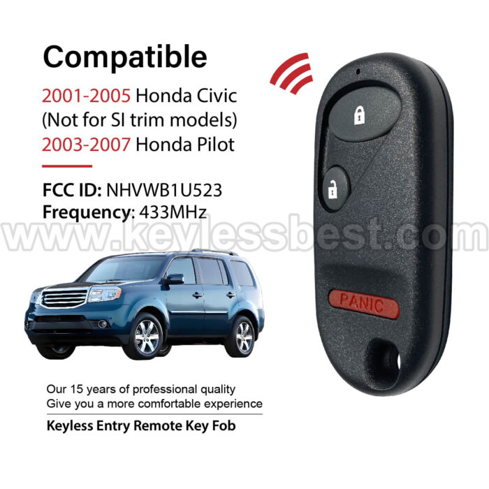2001-2007 Honda Civic Pilot / 3 Buttons Keyless Entry Remote / NHVWB1U523 / PN: 72147-S5A-A01 - Image 2