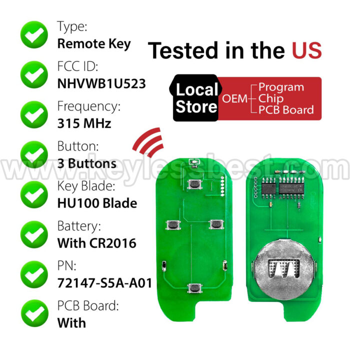 2001-2007 Honda Civic Pilot / 3 Buttons Keyless Entry Remote / NHVWB1U523 / PN: 72147-S5A-A01 - Image 4