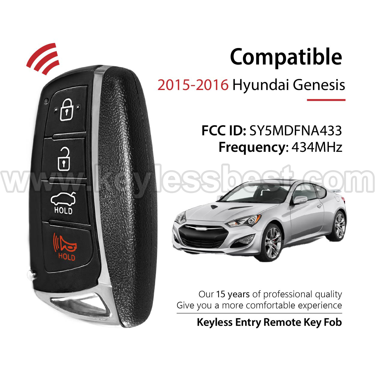 2015-2016 Hyundai Genesis / 5 Buttons Keyless Entry Remote / SY5MDFNA433 / PN:95440-B1200 / 47 - Image 2