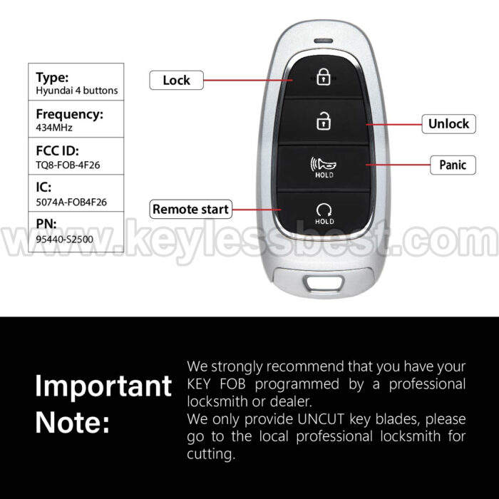 2021-2022 Hyundai Santa Fe / 4 Buttons Keyless Entry Remote / TQ8-FOB-4F26 / PN:95440-S2500 / 47 - Image 3