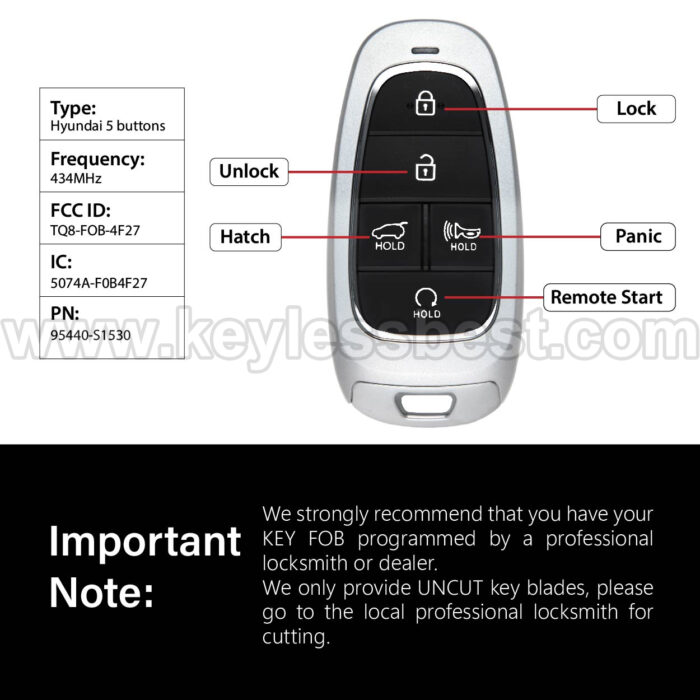 2021-2023 Hyundai Santa FE / 5 Buttons Keyless Entry Remote / TQ8-FOB-4F27 / PN:95440-S1530 / 47 - Image 3