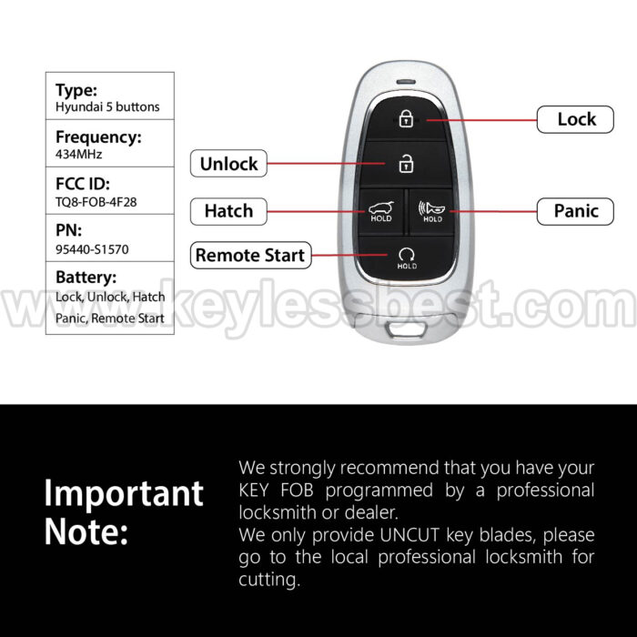2021-2022 Hyundai Santa Fe / 5 Buttons Keyless Entry Remote / TQ8-FOB-4F28 / PN:95440-S1570 / 47 - Image 3