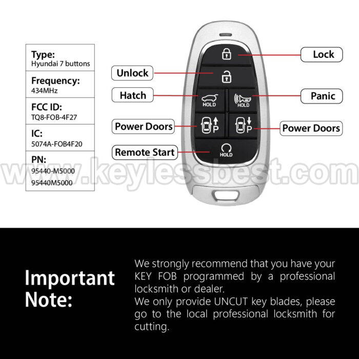 2019-2022 Hyundai Nexo / 7 Buttons Keyless Entry Remote / TQ8-FOB-4F27 / PN:95440-M5000 95440M5000 / 47 - Image 3
