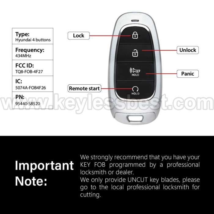 2022-2024 Hyundai Palisade / 4 Buttons Keyless Entry Remote / TQ8-FOB-4F27 / PN:95440-S8520 / 47 - Image 3
