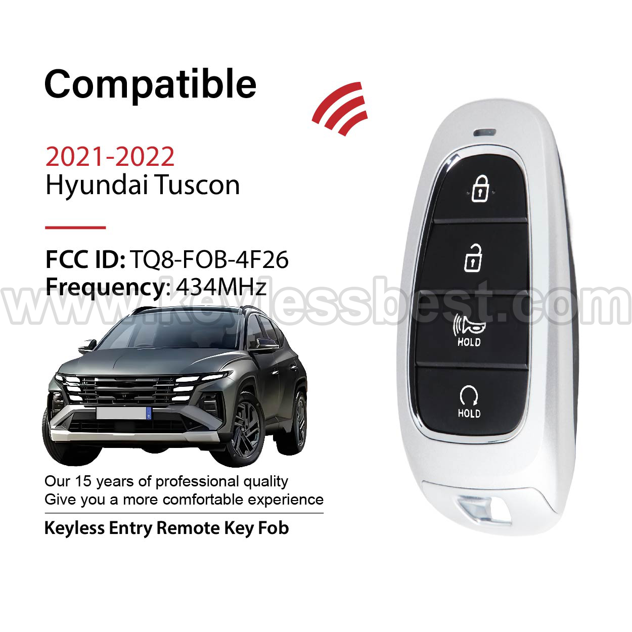 2021-2022 Hyundai Tuscon / 4 Buttons Keyless Entry Remote / TQ8-FOB-4F26 / PN: 95440-N9050 / 47 - Image 2