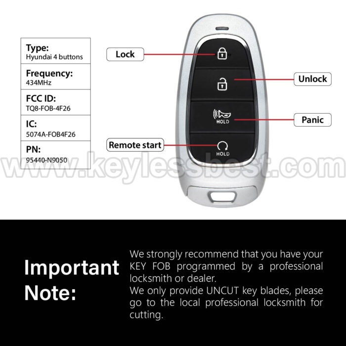 2021-2022 Hyundai Tuscon / 4 Buttons Keyless Entry Remote / TQ8-FOB-4F26 / PN: 95440-N9050 / 47 - Image 3