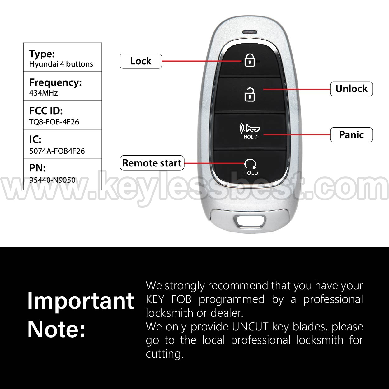 2021-2022 Hyundai Tuscon / 4 Buttons Keyless Entry Remote / TQ8-FOB-4F26 / PN: 95440-N9050 / 47 - Image 3