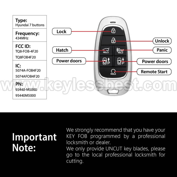 2019 - 2021 Hyundai Nexo / 7 Buttons Keyless Entry Remote / TQ8-FOB-4F20 TQ8FOB4F20 / PN: 95440-M5000 95440M5000 / 47 - Image 3