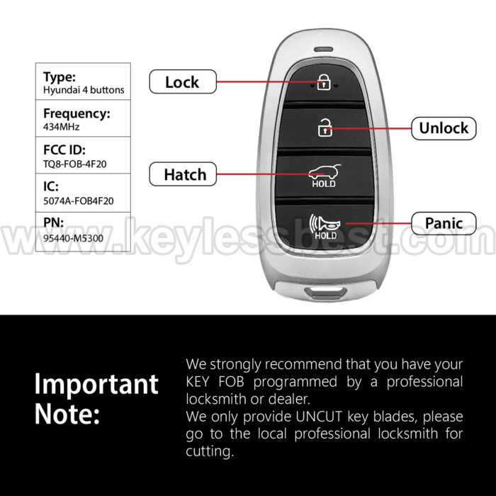 2019 - 2021 Hyundai Nexo / 4 Buttons Keyless Entry Remote / TQ8-FOB-4F20 / PN: 95440-M5300 / 47 - Image 3