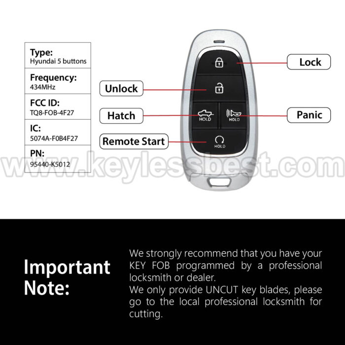 2022-2023 Hyundai Santa Cruz / 5 Buttons Keyless Entry Remote / TQ8-FOB-4F27 / PN: 95440-K5012 / 47 - Image 3