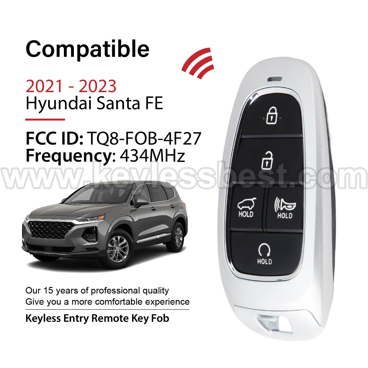 2021 - 2022 Hyundai Santa FE / 5 Buttons Keyless Entry Remote / TQ8-FOB-4F27 / PN: 95440-S1530 / 47 - Image 2