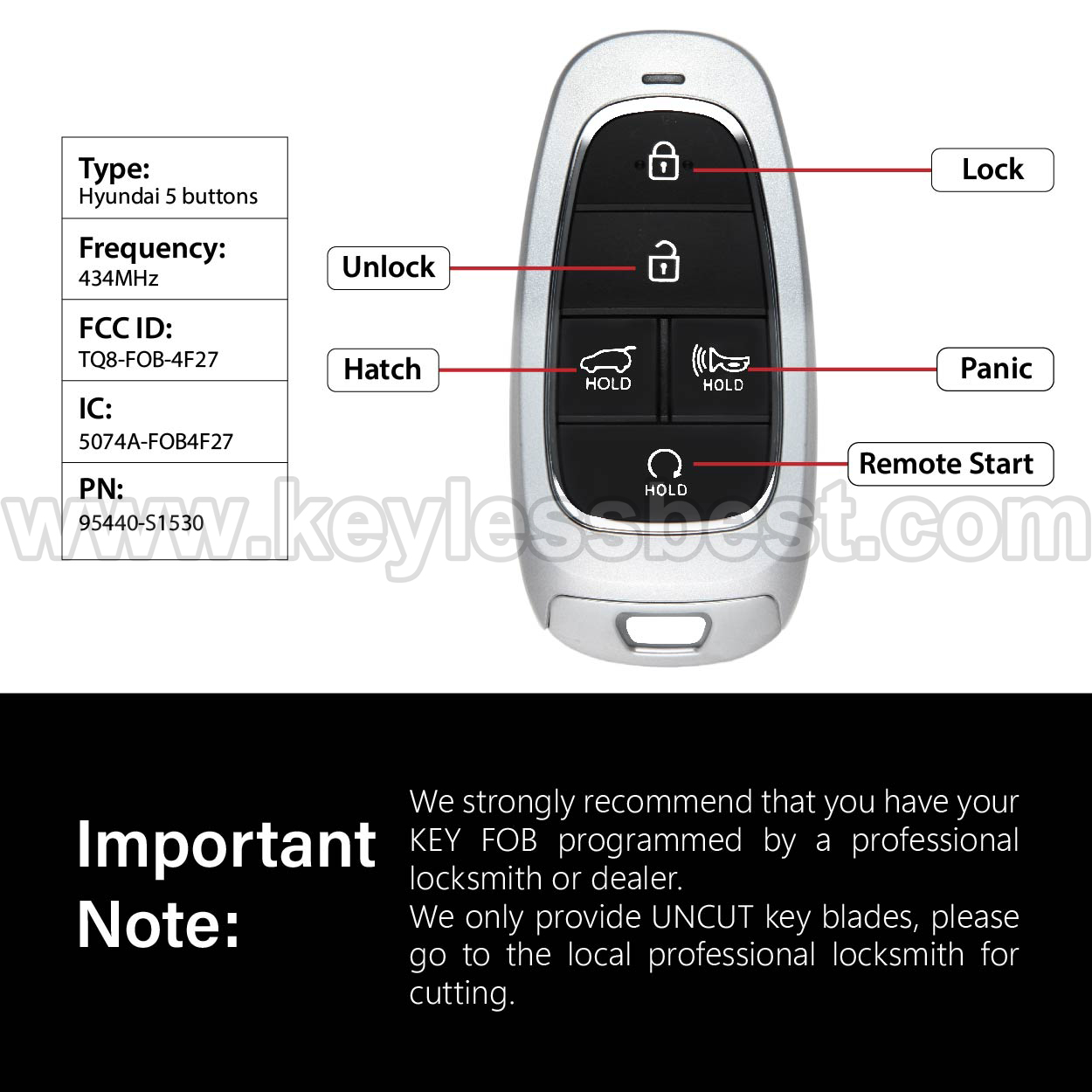 2021 - 2022 Hyundai Santa FE / 5 Buttons Keyless Entry Remote / TQ8-FOB-4F27 / PN: 95440-S1530 / 47 - Image 3