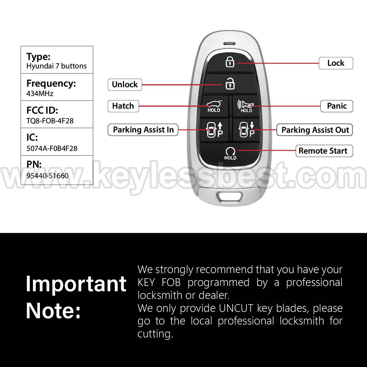 2022-2023 Hyundai Santa Fe / 7 Buttons Keyless Entry Remote / TQ8-FOB-4F28 / PN: 95440-S1660 / 47 - Image 3