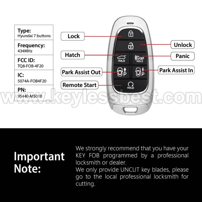 2018-2024 Hyundai Nexo / 7 Buttons Keyless Entry Remote / TQ8-FOB-4F20 / PN:95440-M5010 / 47 - Image 3