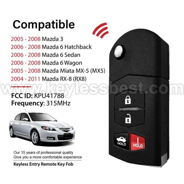 2004-2011 Mazda 3 6 Hatchback 6 Sedan 6 Wagon Miata MX-5 RX-8 / 4 Buttons Keyless Entry Remote / KPU41788 / PN:GP7A-67-5RYB 4238A-41524, FF14-67-5RY / 63 80bit - Image 2
