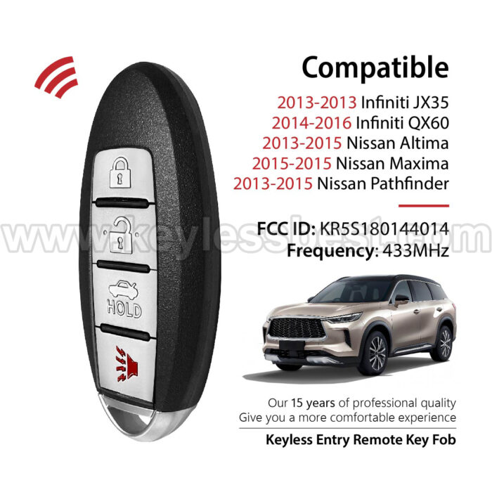 2013-2016 Infiniti Nissan JX35 QX60 Altima Maxima Pathfinder / 4 Buttons Keyless Entry Remote / KR5S180144014 / PN: S180144018, 285E3-3TP0A 285E3-9HP4B 285E3-3JA2A, 7812D-S180014 / 47 - Image 2