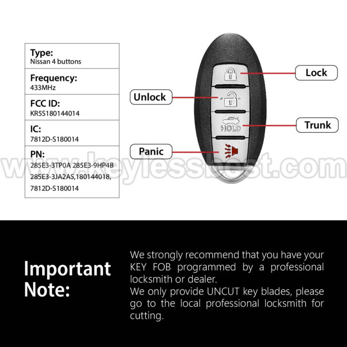 2013-2016 Infiniti Nissan JX35 QX60 Altima Maxima Pathfinder / 4 Buttons Keyless Entry Remote / KR5S180144014 / PN: S180144018, 285E3-3TP0A 285E3-9HP4B 285E3-3JA2A, 7812D-S180014 / 47 - Image 3