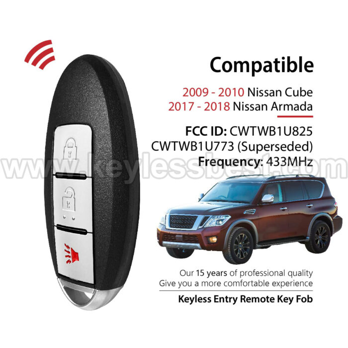 2009 - 2018 Nissan Cube Armada / 3 Buttons Keyless Entry Remote / CWTWB1U825, CWTWB1U773 (Superseded) / PN: 285E3-1LK0D / ID46 - Image 2