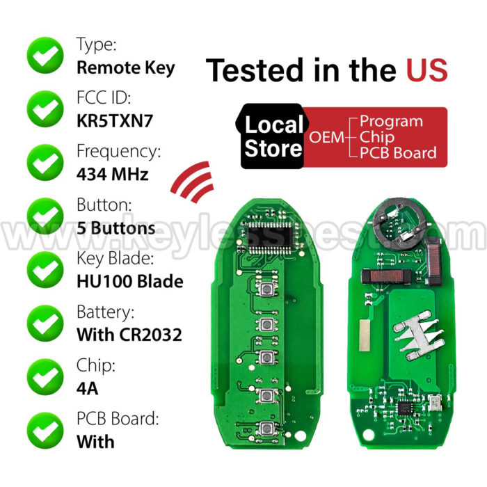 2019-2020 Nissan Maxima / 5 Buttons Keyless Entry Remote / KR5TXN7 / PN:285E3-9UF7A 285E3-9UF7B - Image 4