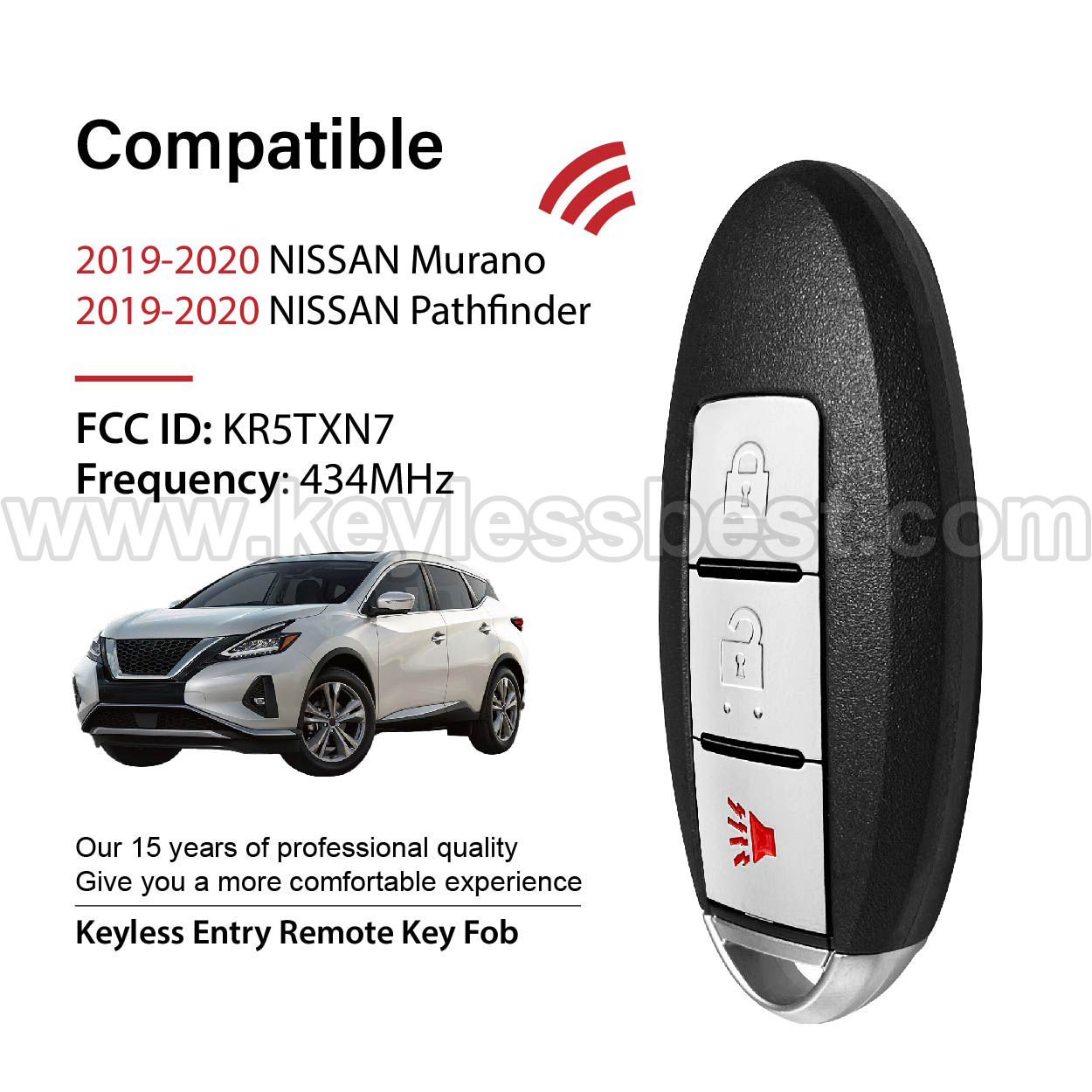 2019-2020 Nissan Murano Pathfinder / 3 Buttons Keyless Entry Remote / KR5TXN7 / PN:285E3-6TA1A - Image 2