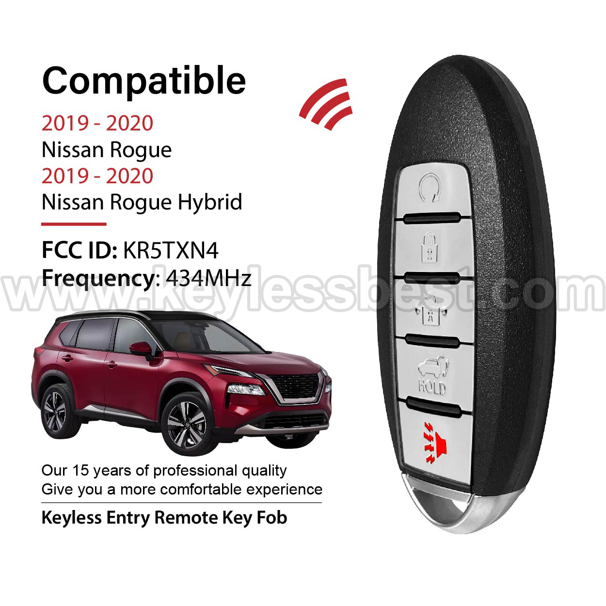 2019-2020 Nissan Rogue Rogue Hybrid / 5 Buttons Keyless Entry Remote / KR5TXN4 / PN: 285E3-6RR7A - Image 2