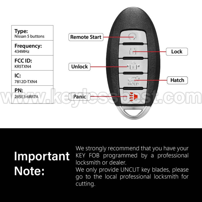 2019-2020 Nissan Rogue Rogue Hybrid / 5 Buttons Keyless Entry Remote / KR5TXN4 / PN: 285E3-6RR7A - Image 3