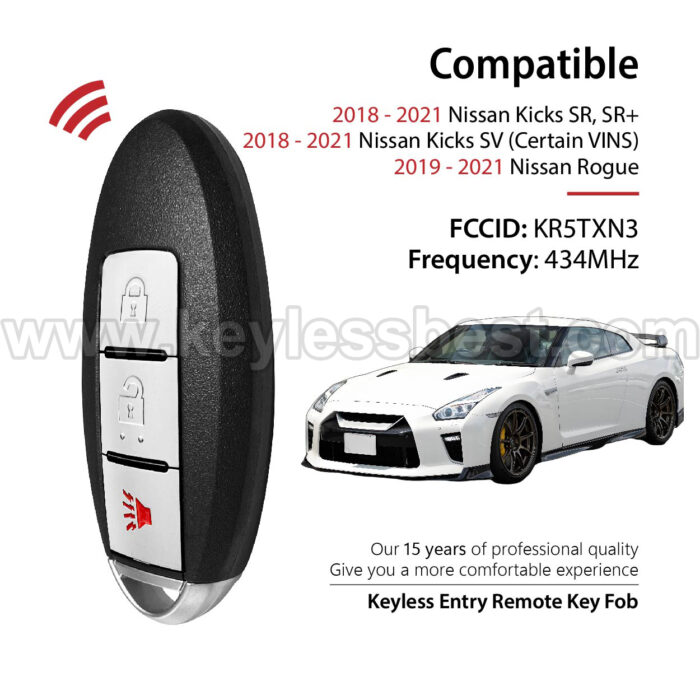 2018-2021 Nissan Kicks SR, SR+ Kicks SV (Certain VINS) Rogue / 3 Buttons Keyless Entry Remote / KR5TXN3 / PN: 285E3-5RA6A - Image 2