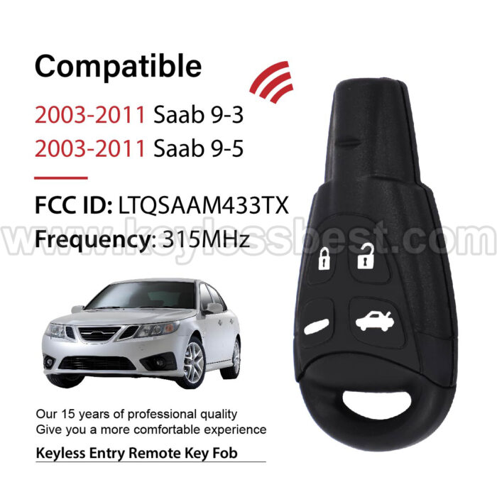 2003-2011 Saab 9-3 9-5 / 4 Buttons Keyless Entry Remote / LTQSAAM433TX / PN: 12783781 3659-SAAM433 / ID46 - Image 2
