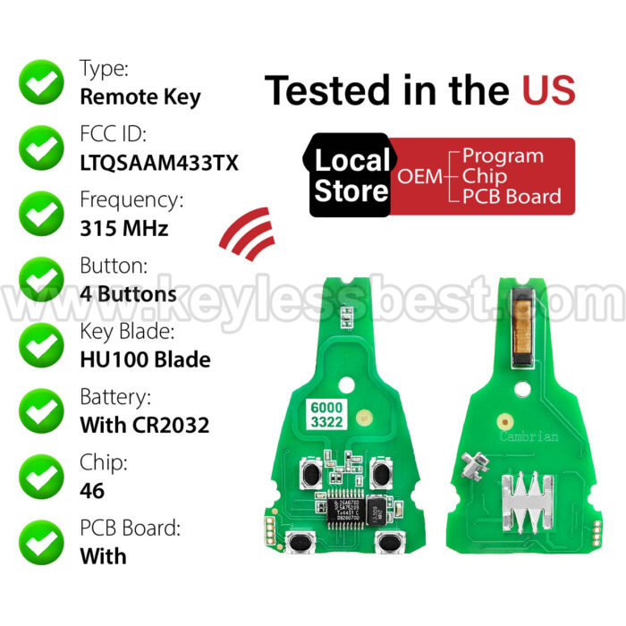 2003-2011 Saab 9-3 9-5 / 4 Buttons Keyless Entry Remote / LTQSAAM433TX / PN: 12783781 3659-SAAM433 / ID46 - Image 4