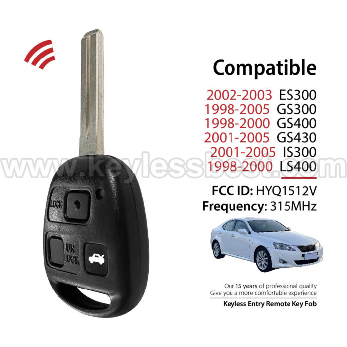1998-2005 Lexus ES300 GS300 GS400 GS430 IS300 LS400 / 3 Buttons Keyless Entry Remote / HYQ1512V / PN: 89070-50170 LXR2 RHK-LEXUS-3B1 / ID 4C - Image 2