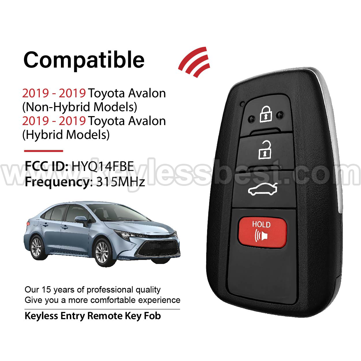 2019 Toyota Avalon / 4 Buttons Keyless Entry Remote / HYQ14FBE / PN: 8990H-07010 - Image 2