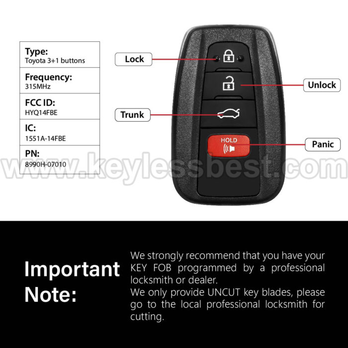 2019 Toyota Avalon / 4 Buttons Keyless Entry Remote / HYQ14FBE / PN: 8990H-07010 - Image 3