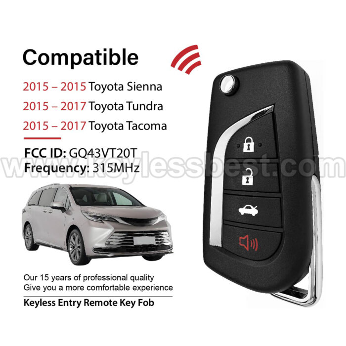 2015–2017 Toyota Sienna Tundra Tacoma / 4 Buttons Keyless Entry Remote / GQ43VT20T / PN: 89742-AE011 / H - Image 2