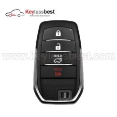 Toyota 4 buttons 315MHz FCC ID: HYQ14FBA IC: 1551A-14FBA Board ID: 2110 Replaces PN: 89904-60M80 Buttons: Lock, Unlock, Panic, Hatch Emergency Key Not Included Test Key: LXP90 Battery: CR2032 2018-2019 Toyota Land Cruiser