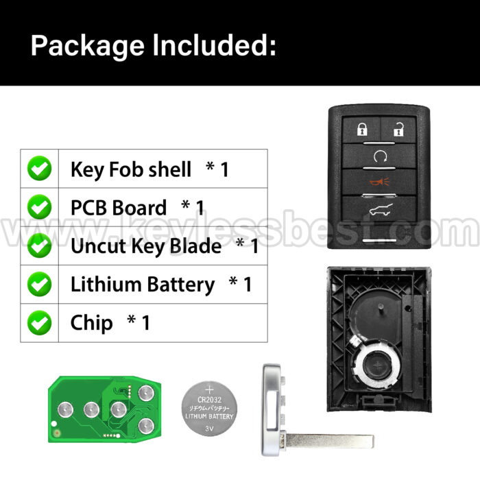 2010-2015 Cadillac ATS ELR SRX XTS / 5 Buttons Keyless Entry Remote / NBG009768T / PN: PRX-CAD-5B1 / PCF7952