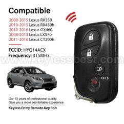 2008-2016 Lexus RX350 RX450h GX460 LX570 CT200h / 4 Buttons Keyless Entry Remote / HYQ14ACX / PN: 89904-75030 (blue logo), 89904-50F90 / 4D DST