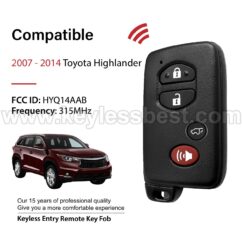 2007-2014 Toyota Highlander / 4 Buttons Keyless Entry Remote / HYQ14AAB / PN: 89904-48110